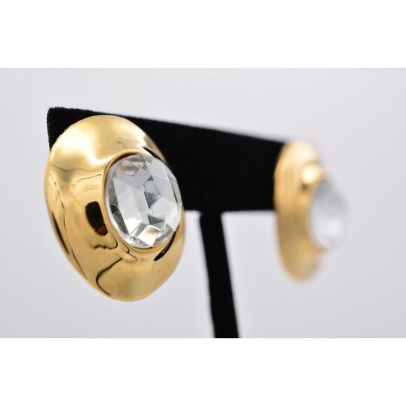 Givenchy Vintage Earrings Lucite Clear Crystal Gold Chunky Signed 1980s BinAO - Picture 4 of 12